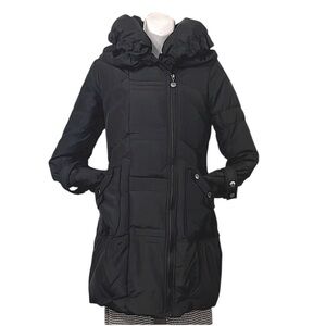 Betsy Johnson Black Quilted Mid-length Down Filled Feather Puffy Collar Ski Coat